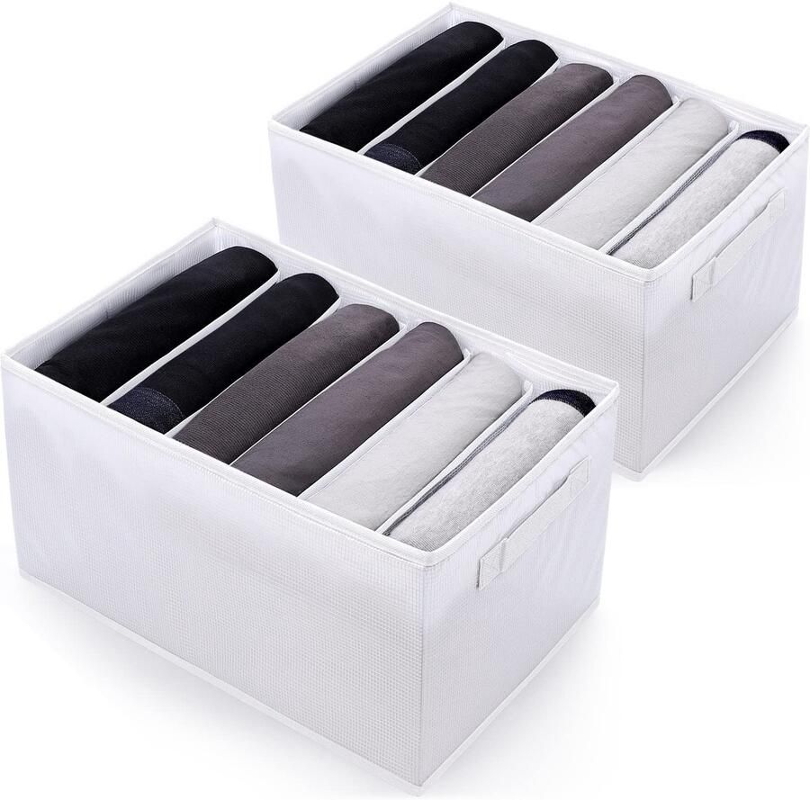 My Ninki Ruime Kledingkast Organizer met 6 Vakken voor Broeken Truien en Meer Set van 2 Wit