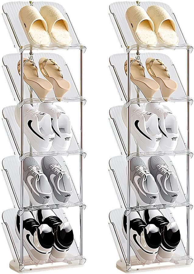 My Ninki Ruimtebesparend en Multifunctioneel Schoenenrek voor Smalle Ruimtes met Transparant Design