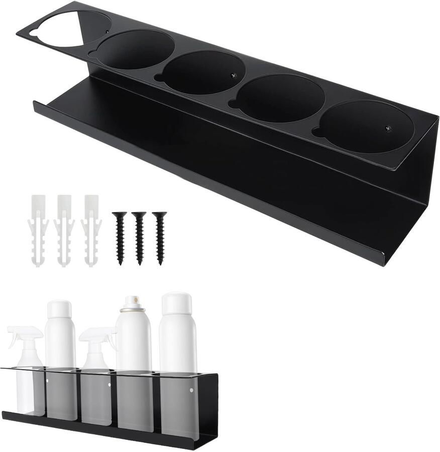 My Ninki Ruimtebesparend Muurrek voor Spuitflessen en Blikjes in Robuuste Stalen Constructie