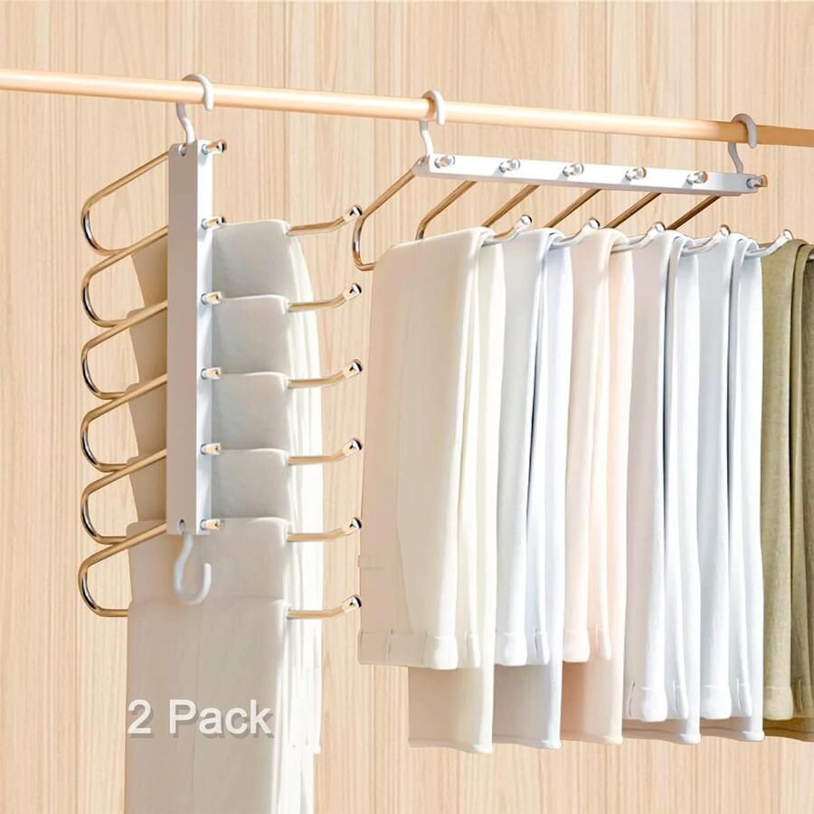 My Ninki Ruimtebesparende Multifunctionele Broekhangers voor Kledingkasten Set van 2 Stuks Antislip en Opvouwbaar Ontwerp