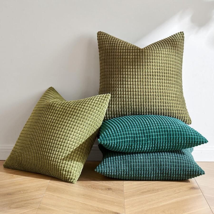 My Ninki Set van 4 Luxe Decoratieve Kussenslopen in Zacht Ribfluweel voor Bank en Slaapkamer 40 x 40 cm