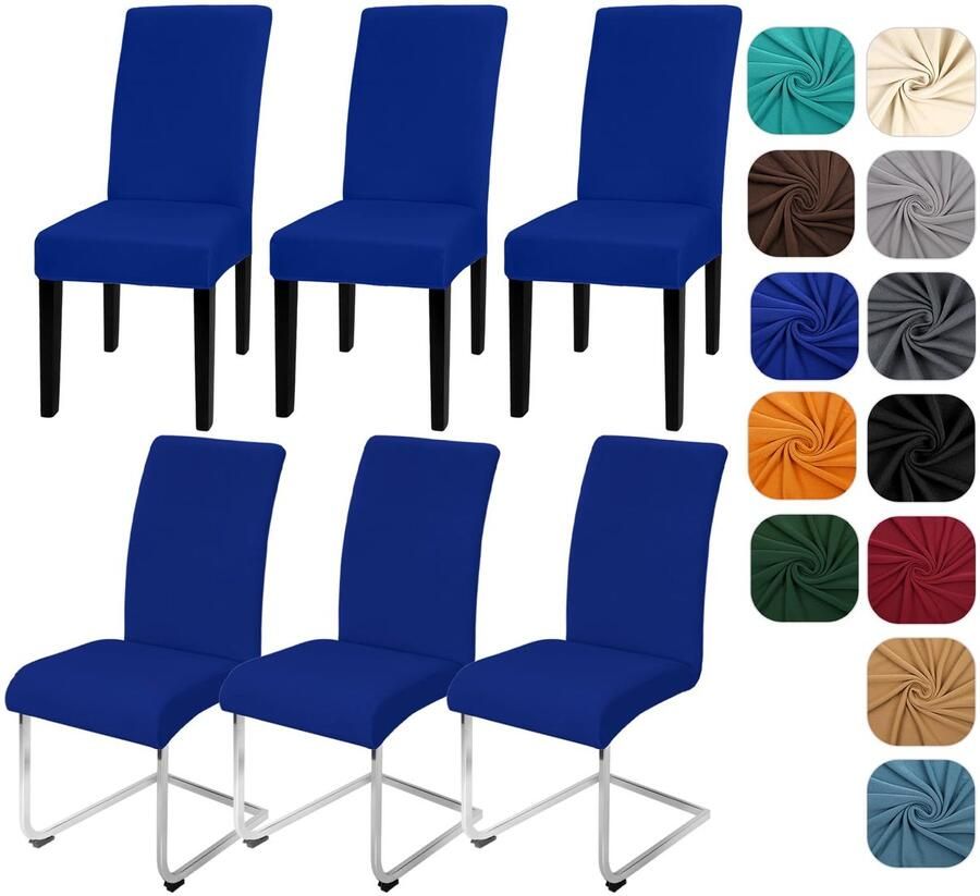 My Ninki Set van 6 Elastische Stoelhoezen voor Gelegenheden Donkerblauw Wasbaar en Beschermend