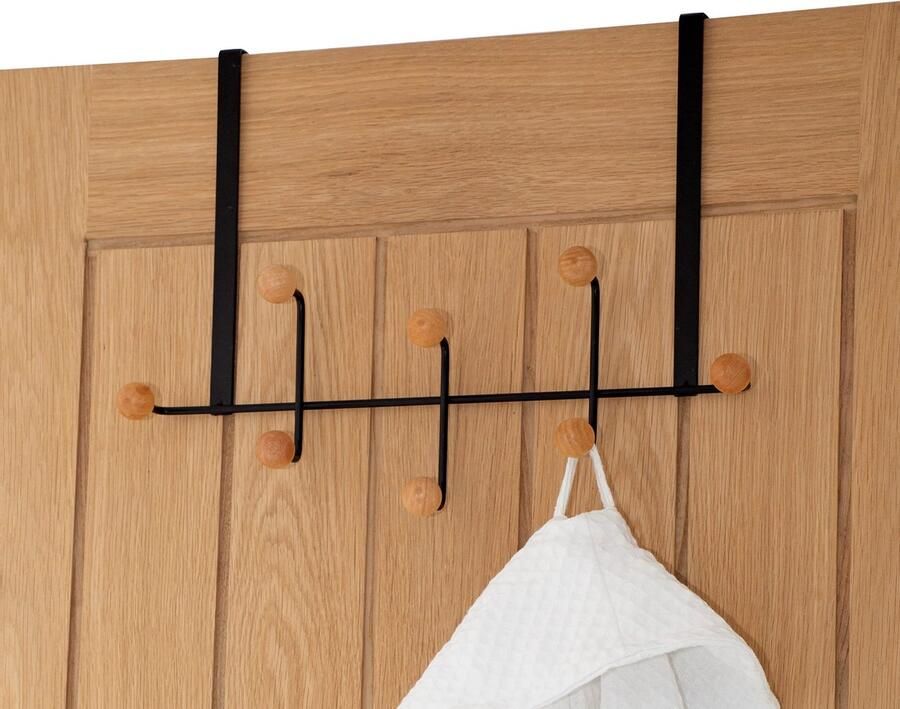 My Ninki Stijlvolle Deurkapstok met 8 Houten Haken voor Optimaal Ruimtegebruik en Moderne Look