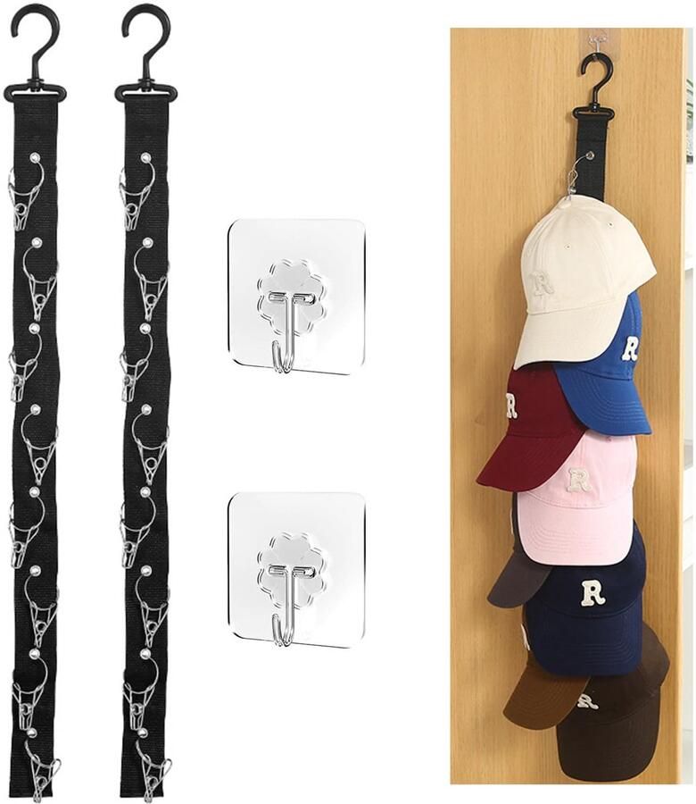 My Ninki Stijlvolle en Ruimtebesparende Hoeden- en Accessoirehanger met 16 Clips voor Muur en Deur