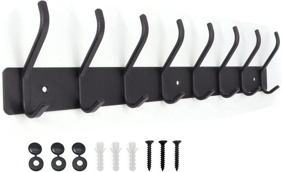 My Ninki Stijlvolle Metalen Wandkapstok met 8 Haken voor Slaapkamer en Badkamer Zwart