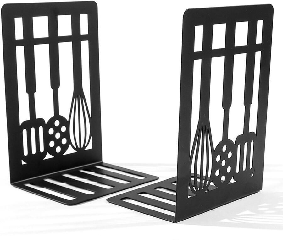 My Ninki Stijlvolle Zwarte Metalen Boekensteunen voor Bureau en Boekenplank Set van 2 Stuks