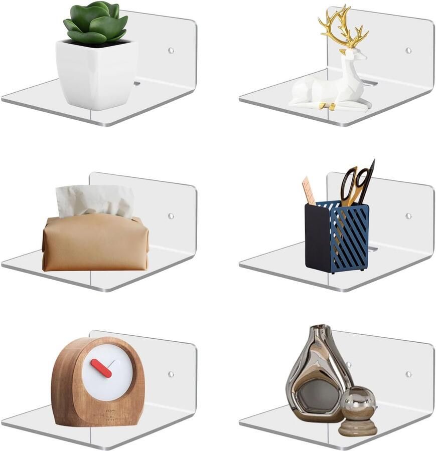 My Ninki Transparante Mini Zwevende Wandplanken Set van 6 voor Stijlvolle Ruimtebesparing en Decoratie