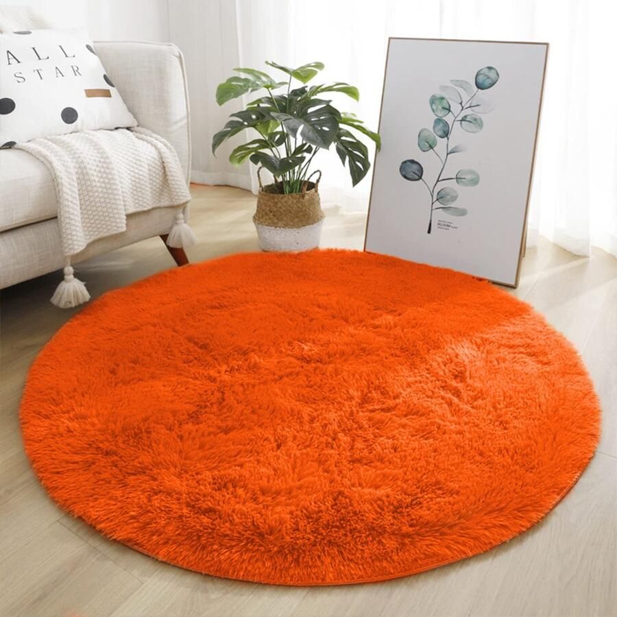 My Ninki Zacht en Luxe Langpolig Rond Vloerkleed voor Woonkamer en Slaapkamer Oranje 80 cm