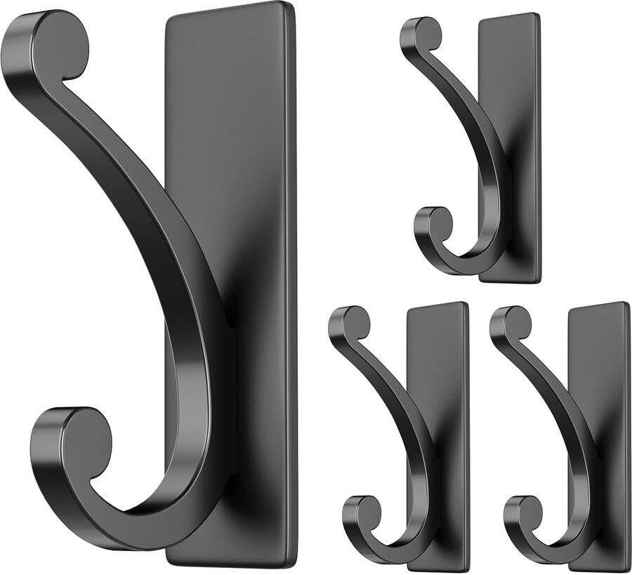 My Ninki Zelfklevende Wandhaken Zonder Boren Sterke Handdoekhouders en Kapstokken voor Badkamer en Deur Zwart 4 Stuks