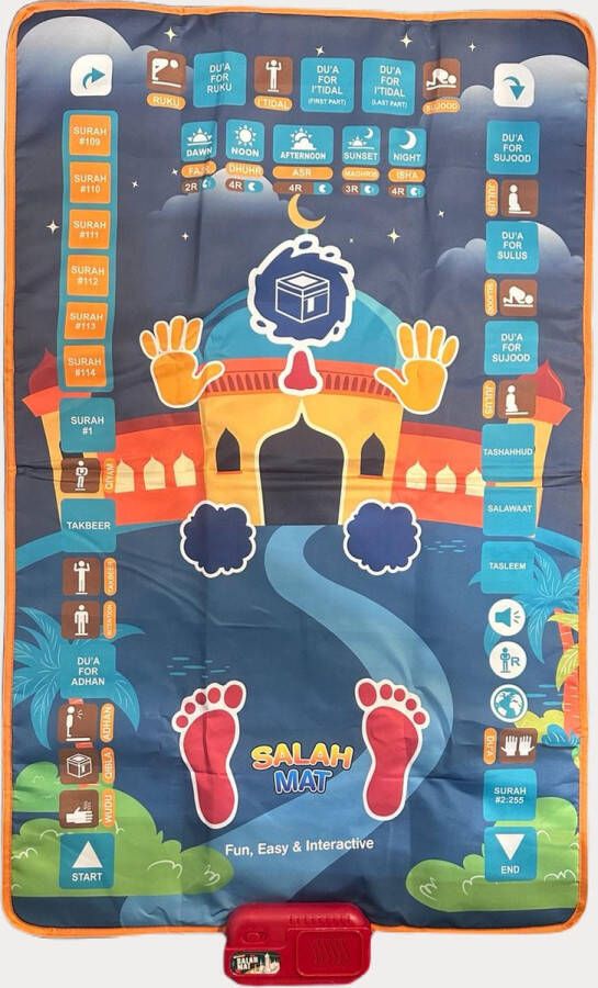 My Salah Mat Zwart Interactief gebedskleed Kinder gebedskleed Leren bidden voor kinderen Elektronisch gebedskleed 5 gebeden Multicolor Orginele Brandwerend Waterdicht Aanraakgevoelige toetsen