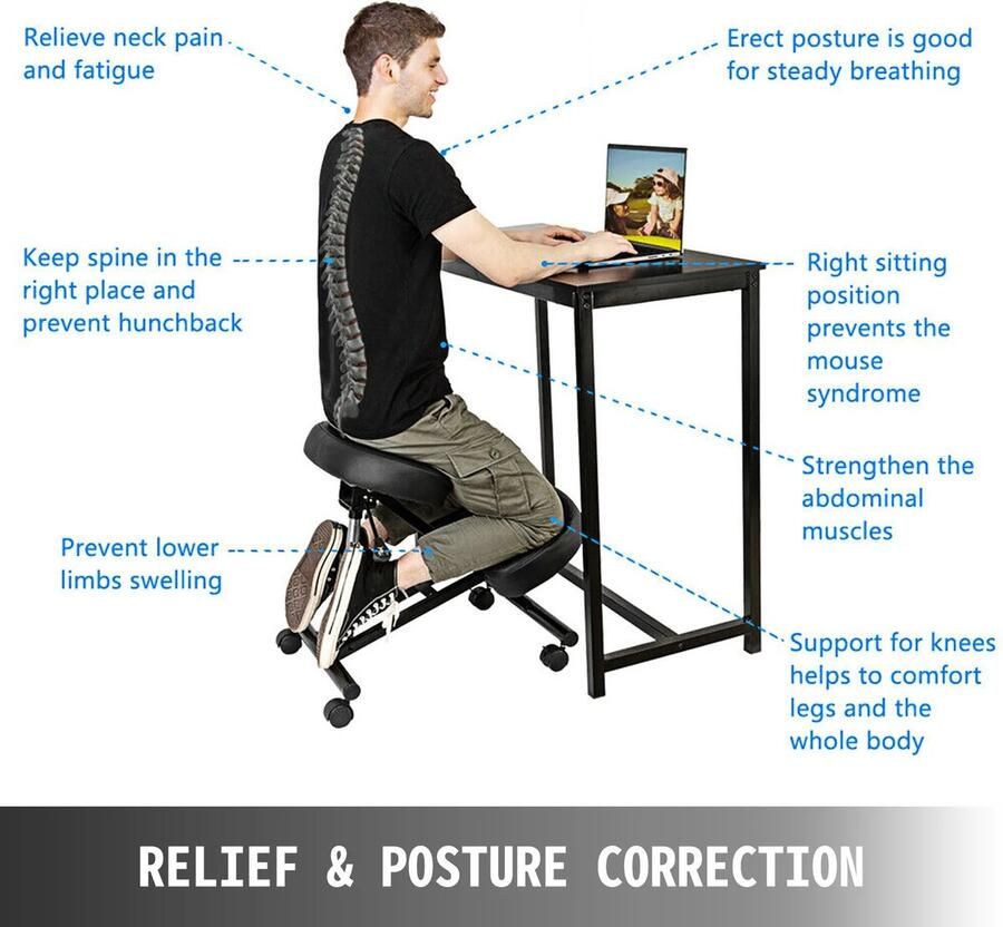 My Store Ergonomische Kniestoel Bureaustoel voor Volwassenen Bureaukruk Optimale Werkhouding Houtkleur