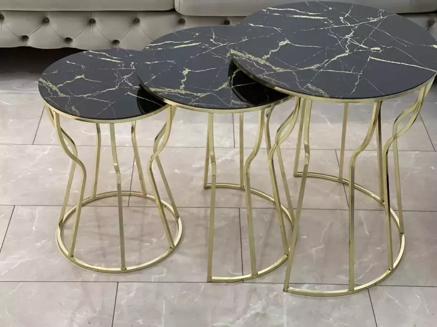 MYGOODS Bijzettafel Set 3-Delig Deluxe Gold zwart Marmer van Myngoods