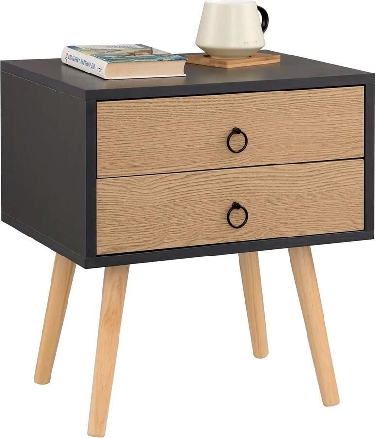MyGroot Nachtkasje 1 stuks Grijze Nachtkastjes met 2 Laden Nachtkastje Moderne Koffie Thee Opbergkast Houten Poten Thuis Slaapkamer Meubels