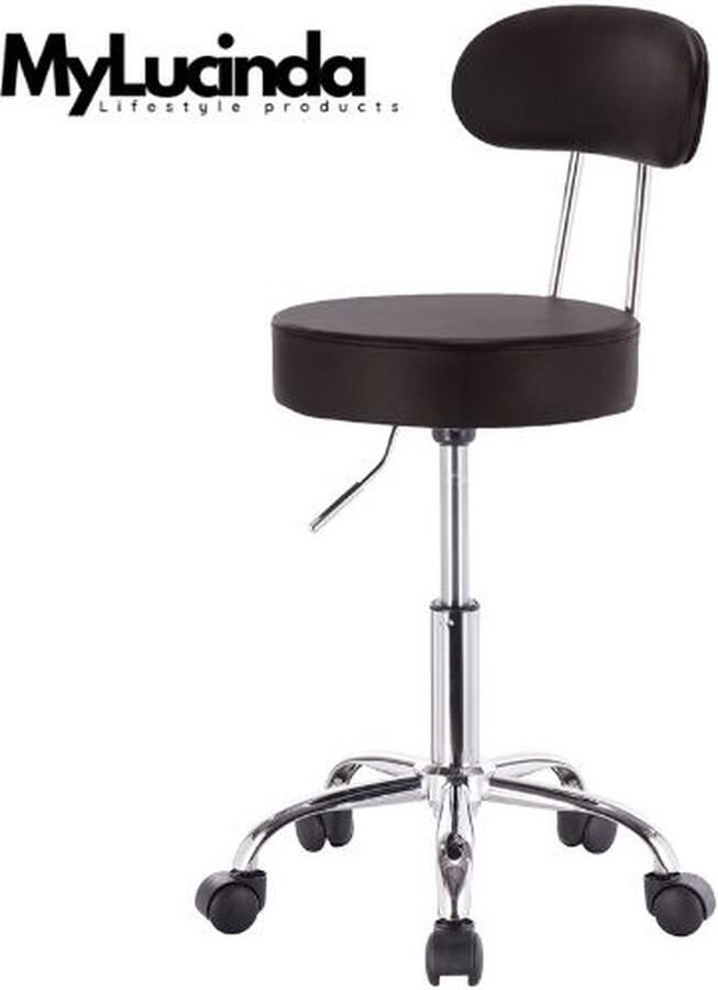 Mylucinda Draaibare Bureaustoel van Kunstleer Met Rugleuning Verstelbare hoogte Geschikt voor Kantoor of Kappers Zwart