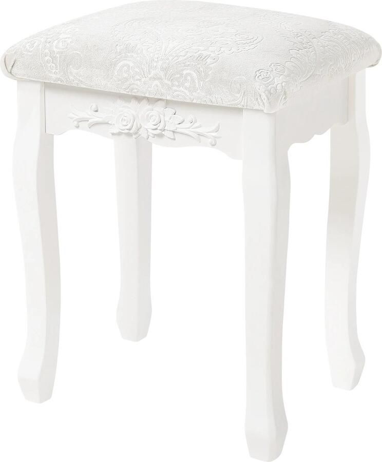 Roxana Kruk Wit Make-Up Kruk Modern Slaapkamer Hout MDF Decoratief Kapstoel Gestoffeerd 37x48x29 Cm