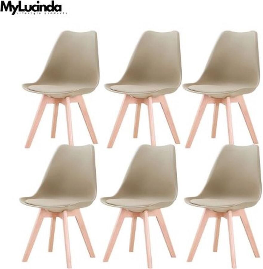 Mylucinda Set van 6 Nordic Eetkamerstoelen Middeleeuws Design met Gewatteerde Zitting Beukenhouten Poten Perfect voor Eetkamer & Restaurant Beige