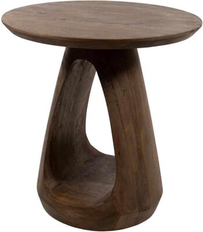 MySons Bijzettafel Bremen Rond Massief Mangohout Walnoot 50x50x50 cm Houten bijzettafel Salontafel Design tafeltje Moderne ronde tafel Nachtkastje Haltafel
