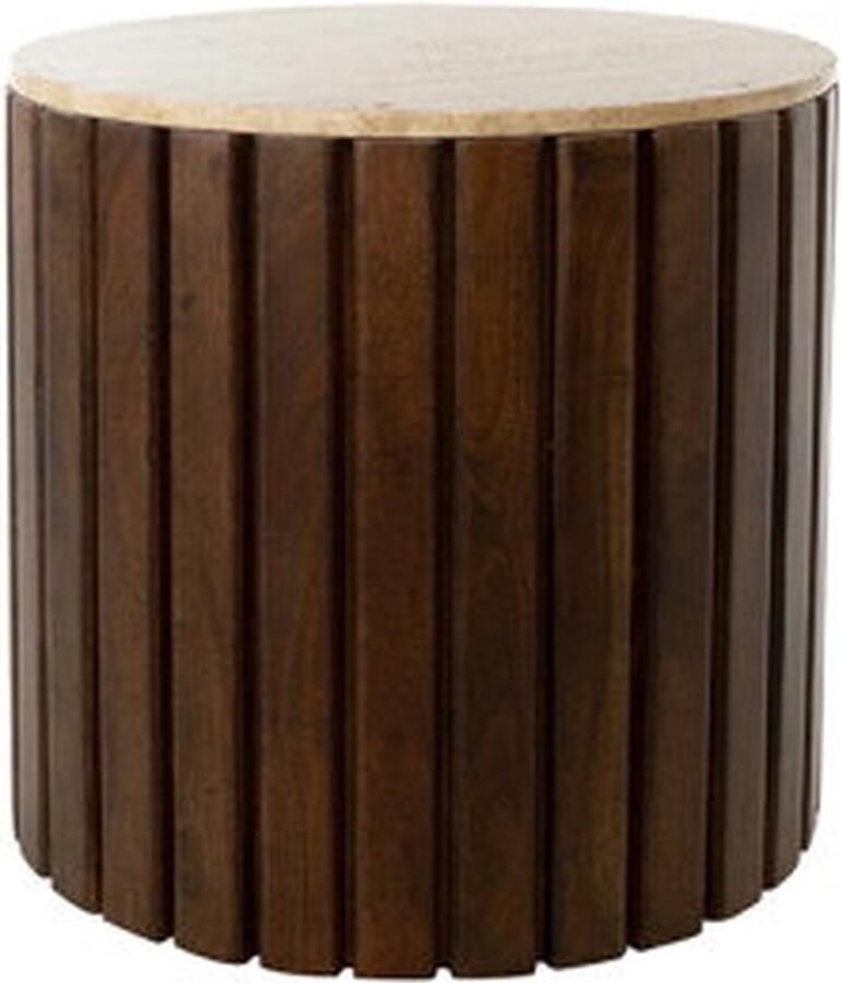 MySons Bijzettafel marmer Travertin Ø50 H50 Dark Walnut Tanzania Collection