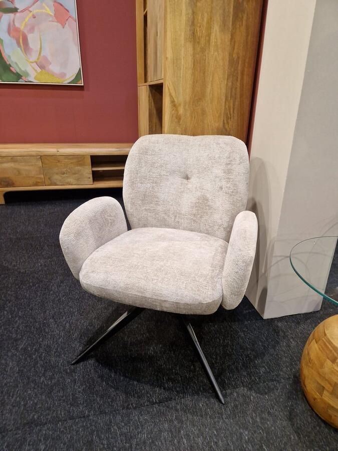 MySons Draaifauteuil Bobby 360° Perfect Harmony Ivory 80x68x75 cm Luxe Comfortabele Fauteuil Moderne Designstoel Zachte Stoffen Bekleding Zwarte Metalen Poot Draaistoel voor Woonkamer Lounge of Kantoor - Foto 3