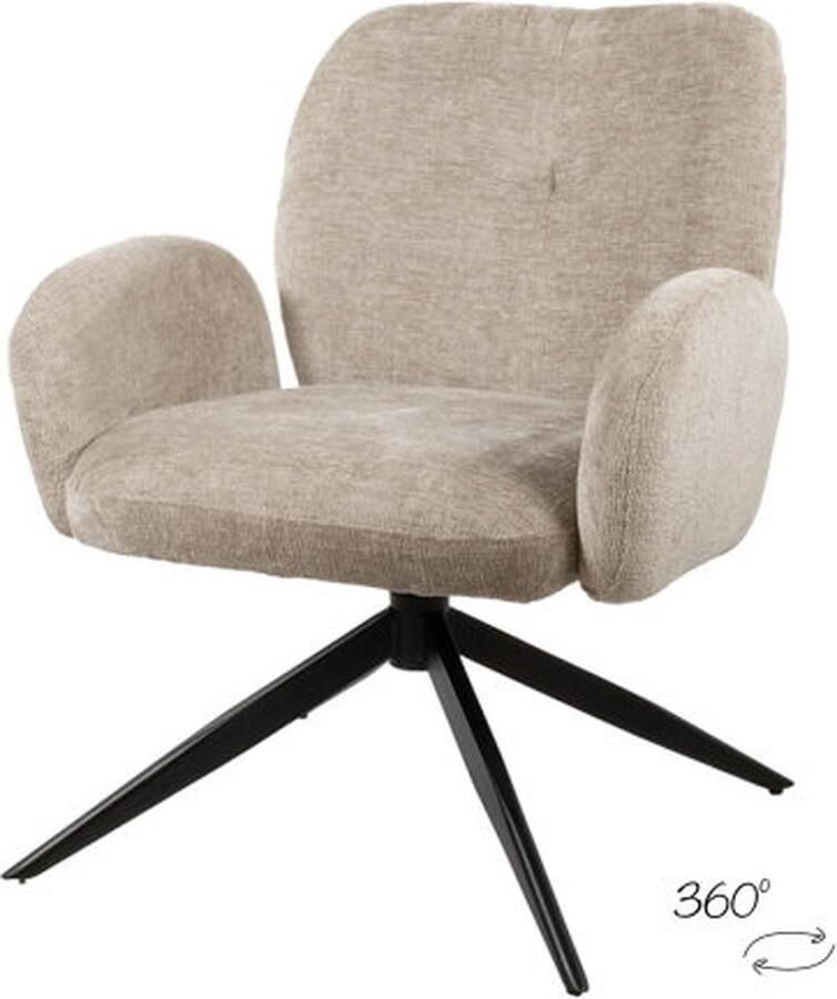 MySons Draaifauteuil Bobby 360° Perfect Harmony Ivory 80x68x75 cm Luxe Comfortabele Fauteuil Moderne Designstoel Zachte Stoffen Bekleding Zwarte Metalen Poot Draaistoel voor Woonkamer Lounge of Kantoor - Foto 4