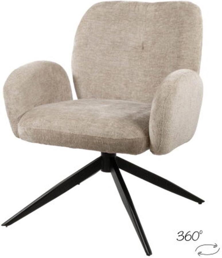 MySons Draaifauteuil Bobby 360° Perfect Harmony Liver 80x68x75 cm Luxe Comfortabele Fauteuil Moderne Designstoel Zachte Stoffen Bekleding Zwarte Metalen Poot Draaistoel voor Woonkamer Lounge of Kantoor