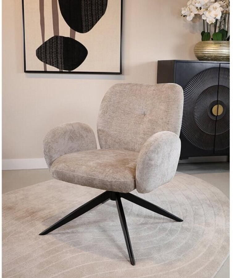 MySons Draaifauteuil Bobby 360° Perfect Harmony Liver 80x68x75 cm Luxe Comfortabele Fauteuil Moderne Designstoel Zachte Stoffen Bekleding Zwarte Metalen Poot Draaistoel voor Woonkamer Lounge of Kantoor - Foto 2
