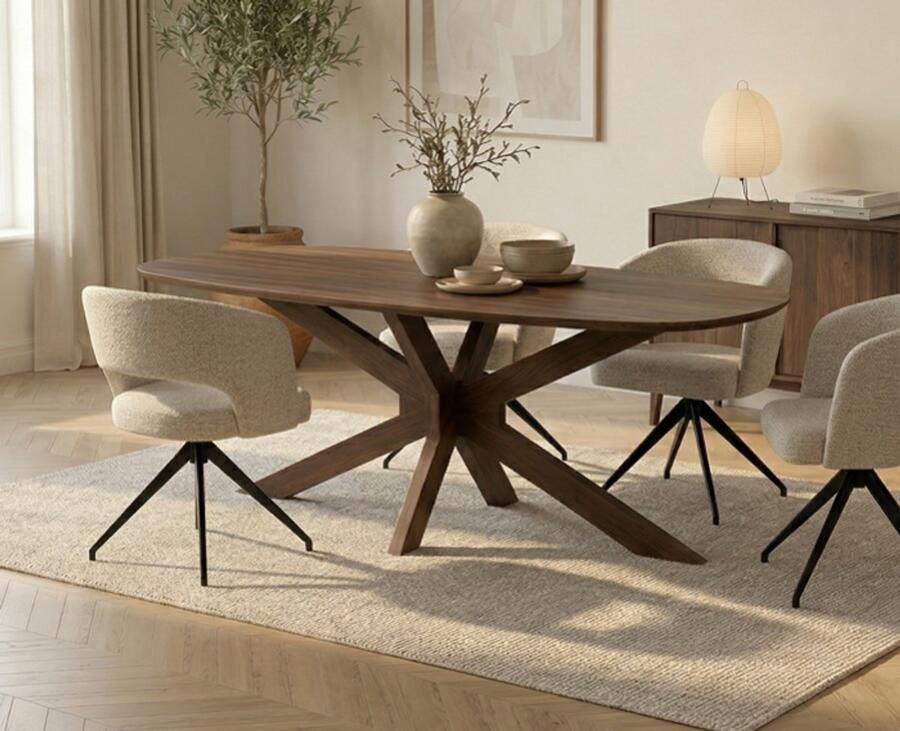 Meubelplaats Eettafel Capricorn Deens ovaal Acacia 160x90x76 cm Bruin Houten onderstel Japandi - Foto 2
