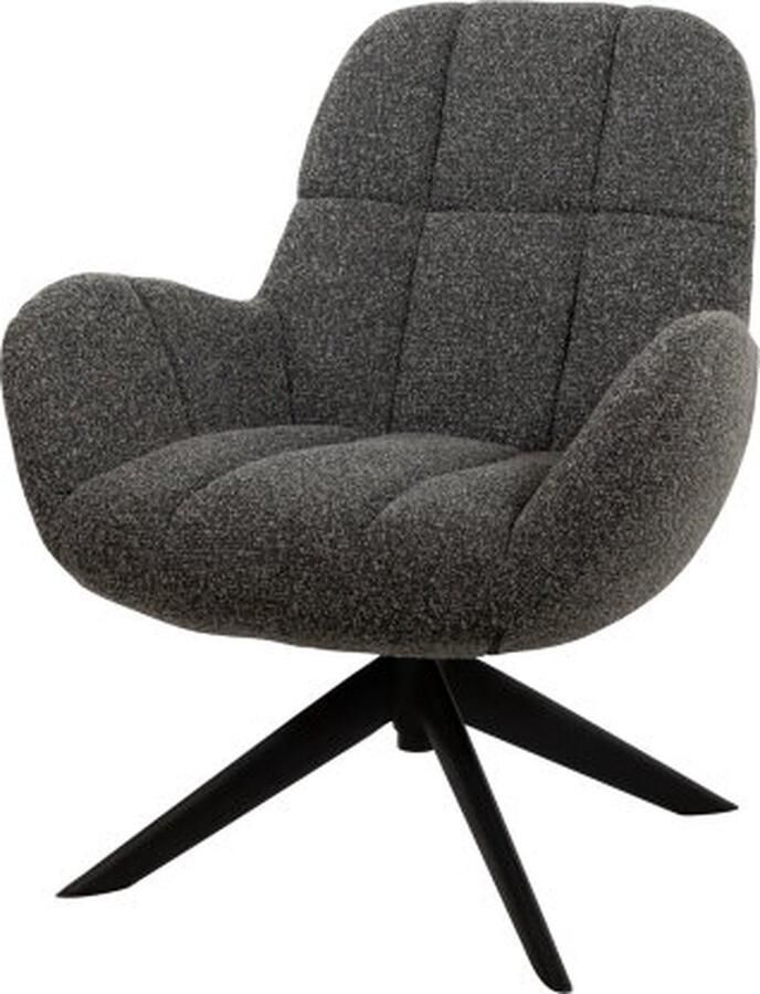 MySons Fauteuil Elvis Draaibaar Monet Antraciet 72 5x75x88 cm Luxe Relaxstoel Moderne Stof Draaifauteuil 360° Draaibare Comfort Chair Design Fauteuil met Metalen Onderstel