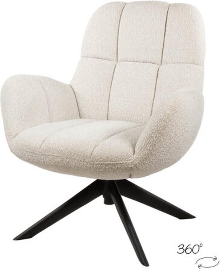 MySons Fauteuil Elvis Draaibaar Monet Pearl 72 5x75x88 cm Luxe Relaxstoel Moderne Stof Draaifauteuil 360° Draaibare Comfort Chair Design Fauteuil met Metalen Onderstel