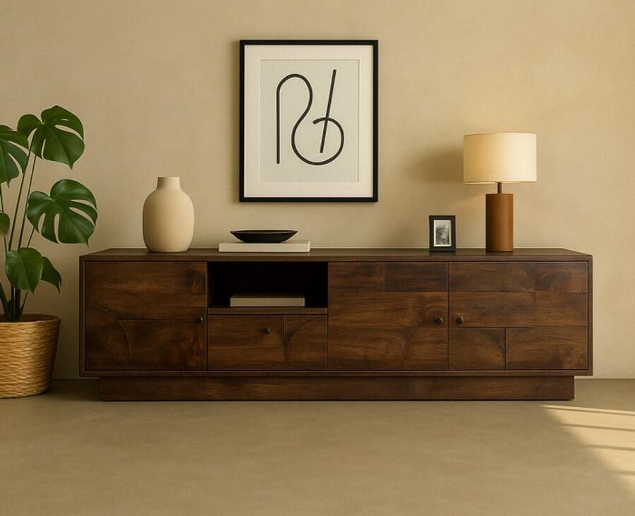 MySons TV dressoir 190 met 3 deuren 1 lade en 1 open vak Dark Walnut Kaapstad Collection