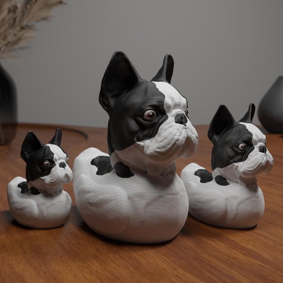 N&M Development Klein Franse Bulldog Eend 3D Geprint Beeldje – Schattige Bureau Decoratie Sierornament voor op de Plank Moderne Dieren Beeldje