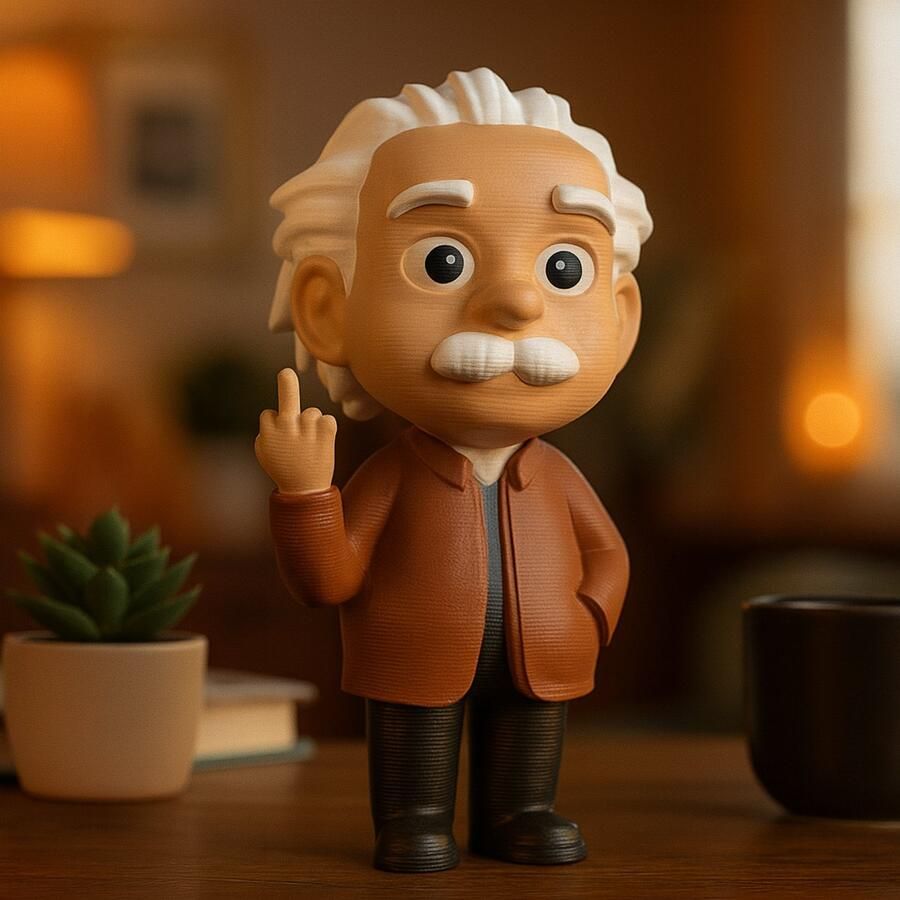 N&M Development Klein Grappig Middelvinger Albert Einstein Beeldje – Unieke 3D-geprinte Bureau Decoratie & Cadeau voor Wetenschapsliefhebbers Leraren en Humoristen
