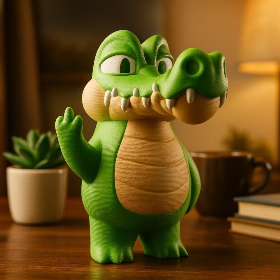 N&M Development Groot Hilarisch Middelvinger Krokodil Beeldje – Grappige Bureau Decoratie & Uniek Cadeau voor Verjaardagen Kantoren of Thuisruimtes 3D-geprint figuurtje