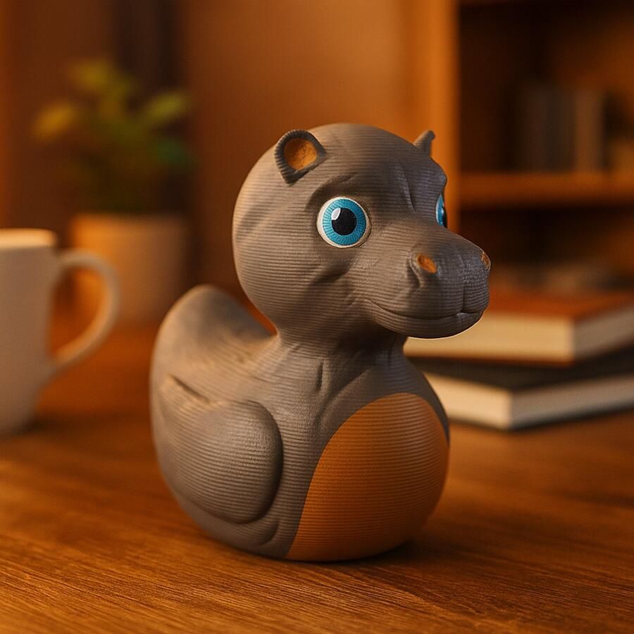 N&M Development Klein Nijlpaard Eend Beeldje – Grappige Dieren Bureau Decoratie Schattig Sierornament voor op de Plank Alternatief voor Rubber Eend Uniek Cadeau voor Nijlpaard Liefhebbers 3D Geprint