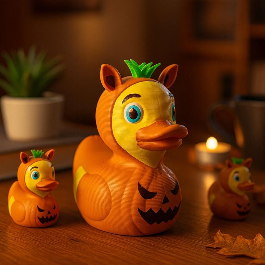 N&M Development Klein Pompoen Eend Beeldje – Schattige Halloween Bureau Decoratie Herfst Rubber Eend Alternatief Sierornament voor de Herfst Cadeau Idee 3D Geprint