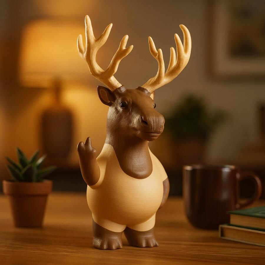 N&M Development Klein Grappig Middelvinger Eland Beeldje – Hilarisch Dierendecor voor Bureau Plank of Kantoor – Uniek Cadeau voor Verjaardagen Dierenvrienden en Grappige Cadeaus