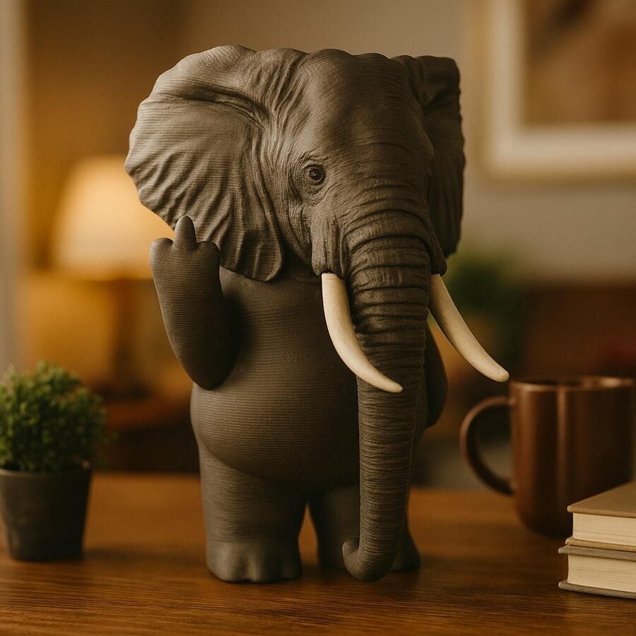 N&M Development klein Grappig Middelvinger Olifant Beeldje – Unieke Bureau Decoratie & Hilarisch Cadeau voor Vrienden Verjaardagen of Kantoor – Gedurfd Speels en Blikvangend