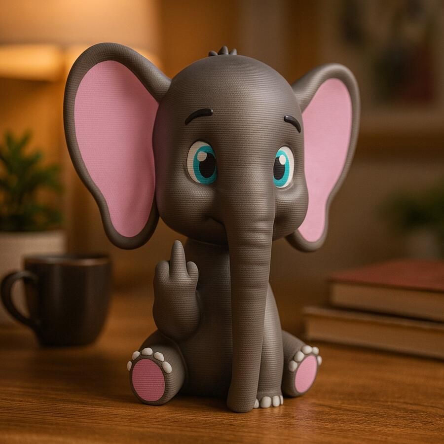 N&M Development Kleine Schattige Olifant met Middelvinger – Grappige 3D-geprinte Bureau Decoratie Eigenzinnig Cadeau voor Dierenliefhebbers Woon- of Kantoordecoratie met een Gedurfde Touch
