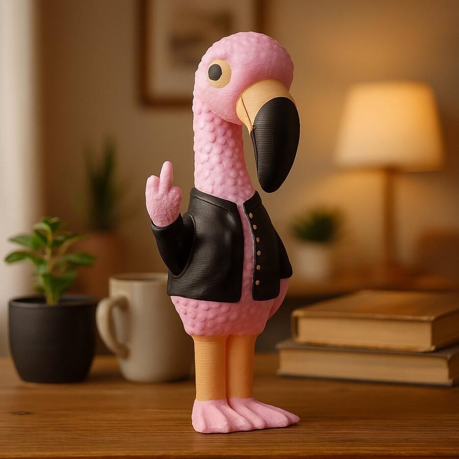N&M Development Middelgroot Middelvinger Flamingo Beeldje – 3D-geprinte Flamingo Decoratie voor Bureau Plank of als Cadeau – Grappige en Unieke Woondecoratie – Perfect Cadeau