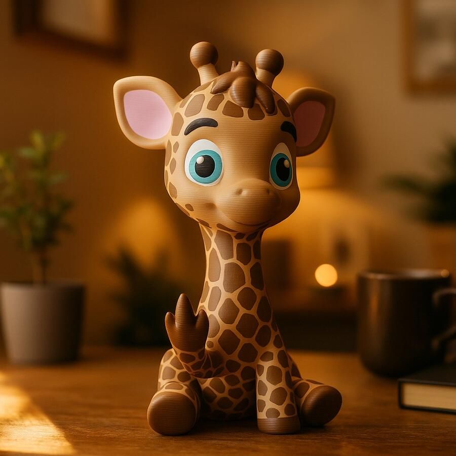 N&M Development Klein Schattig Baby Giraffe Beeldje – 3D-geprinte Bureau Decoratie Schattig Dierenbeeldje met Middelvinger Uniek Cadeau voor Giraffenliefhebbers
