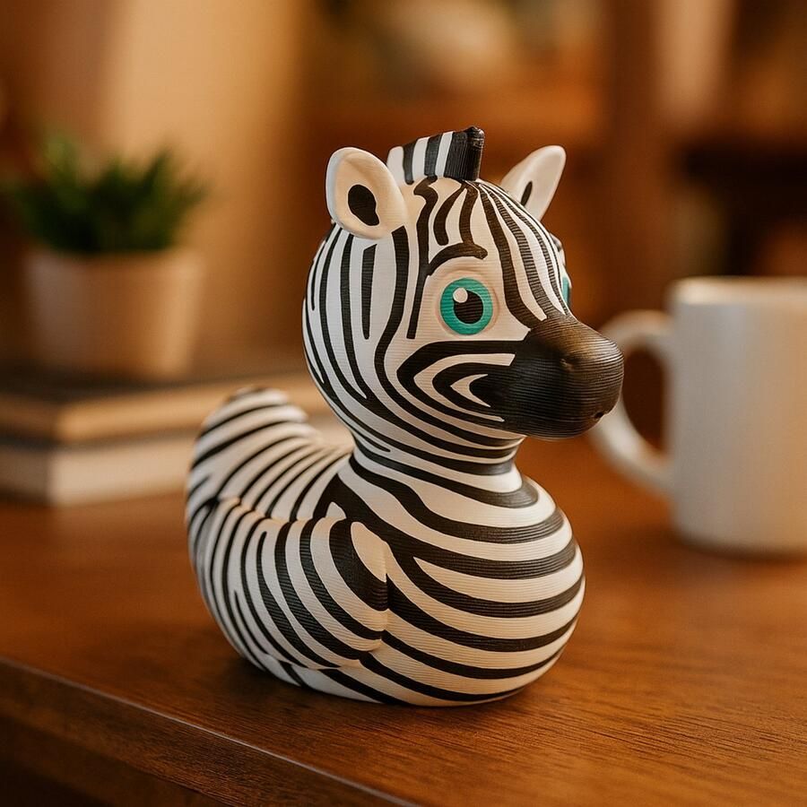N&M Development Klein Zebra Eend 3D Geprint Beeldje – Unieke Bureau Decoratie Sierornament voor op de Plank Moderne Dieren Beeldje