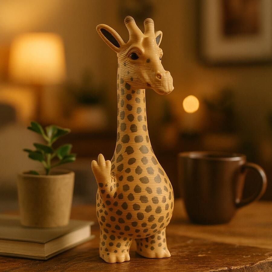 N&M Development Kleine Middelvinger Giraffe – Hilarisch 3D-geprint Miniatuur Beeldje – Unieke Bureau Decoratie & Grappig Cadeau voor Vrienden Vrijgezellenfeesten of Interieurdecoratie