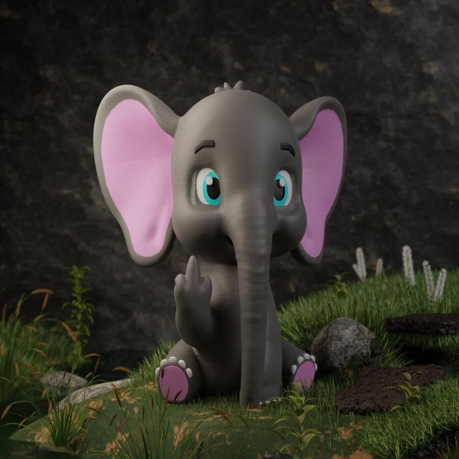 N&M Development Middelgrote Schattige Olifant met Middelvinger – Grappige 3D-geprinte Bureau Decoratie Eigenzinnig Cadeau voor Dierenliefhebbers Woon- of Kantoordecoratie met een Gedurfde Touch