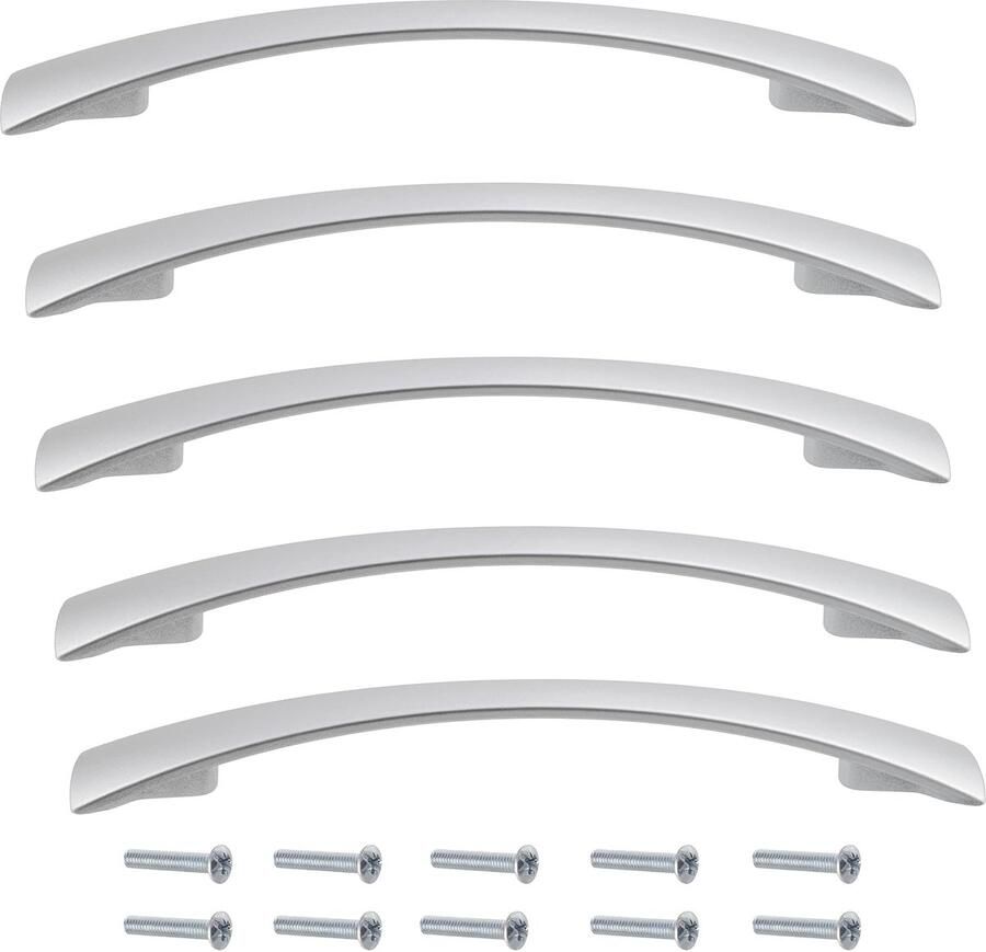 #N C41560 Set van 5 Meubel Deurgrepen 128mm Hartafstand Metalen Handvat in Matt Zilver Voor Keuken en Woonkamer