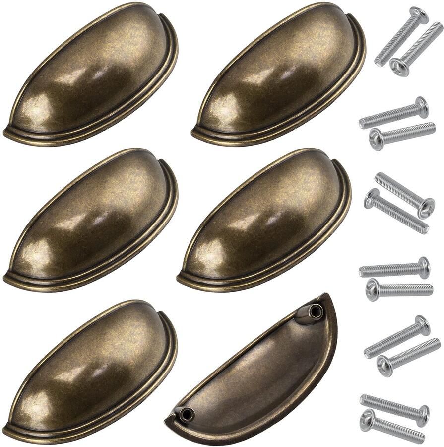 #N C64382 Set van 6 meubelgrepen 64 mm bevestigingsafstand antiek gouden kleur voor kast en lade