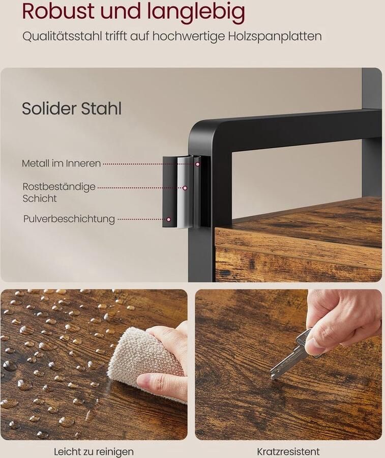 Naamloos Homesy Kapstok met schoenenbank Garderoberek 10 haken kledingrek schoenenrek met 2 stoffen lades 6 zijhaken bruin inktzwart 30 x 80 4 x 181 6 cm