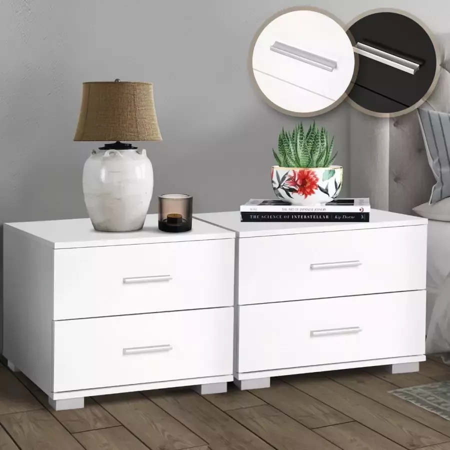 Nachtkastje GoodVibes Set van 2 Slaapkamer s met 2 Lades Bijzettafels Wit