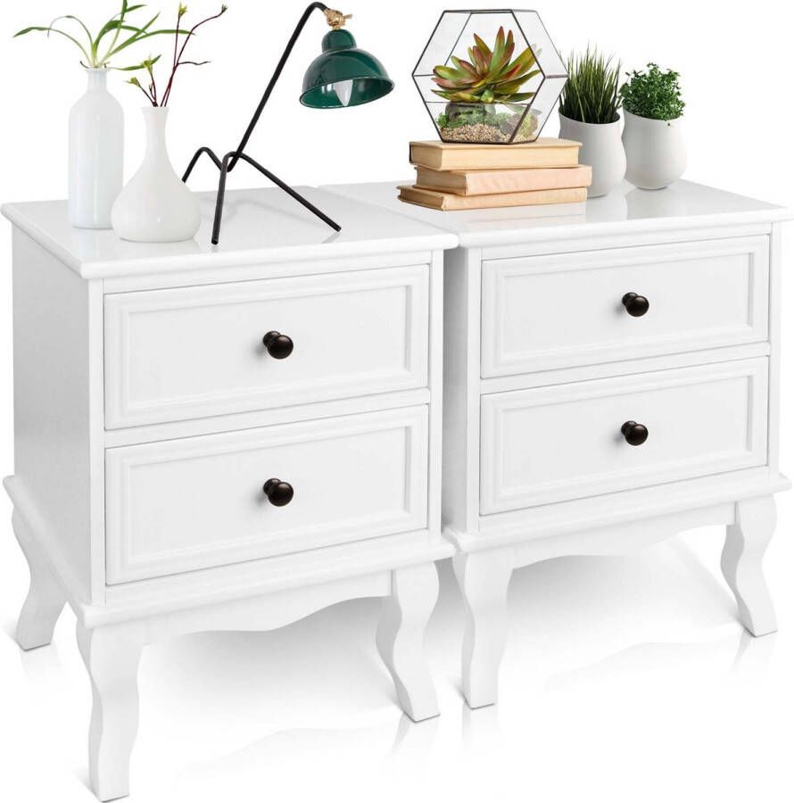 Nachtkastje GoodVibes met Twee Lades Massief MDF & Hout Kast Bijzettafel voor in de Slaapkamer 49x34.5x30 cm Wit - Foto 2
