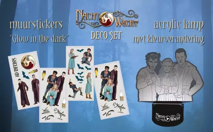 Nachtwacht Studio 100 Deco set muurstickers Glow in the dark + Acrylic lamp
