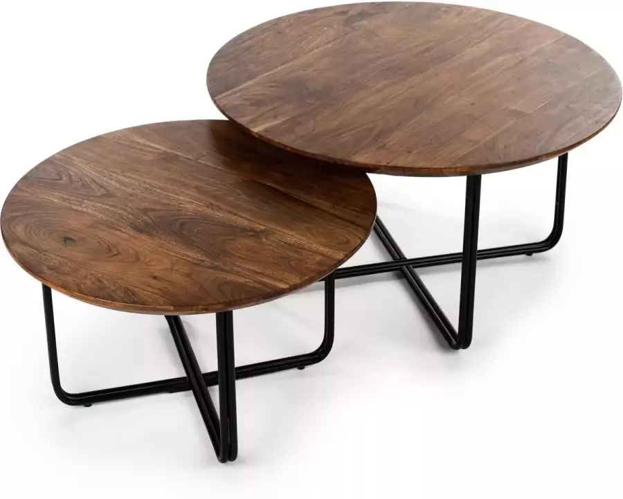 NADUVI Collection Set van 2 salontafels Bofar acaciahout rond